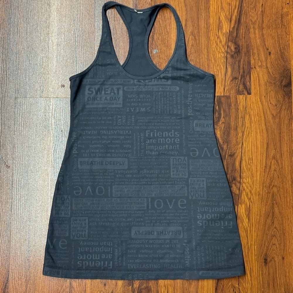 Lululemon Black Gray Manifesto Print Racerback Tank Small